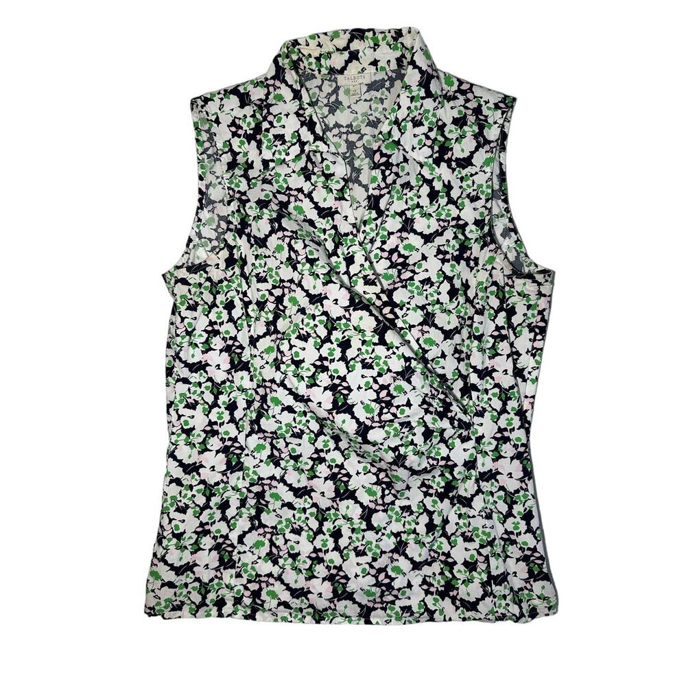 Talbots Woman's Floral Sleeveless Faux Wrap Front Tank Blouse Size Medium